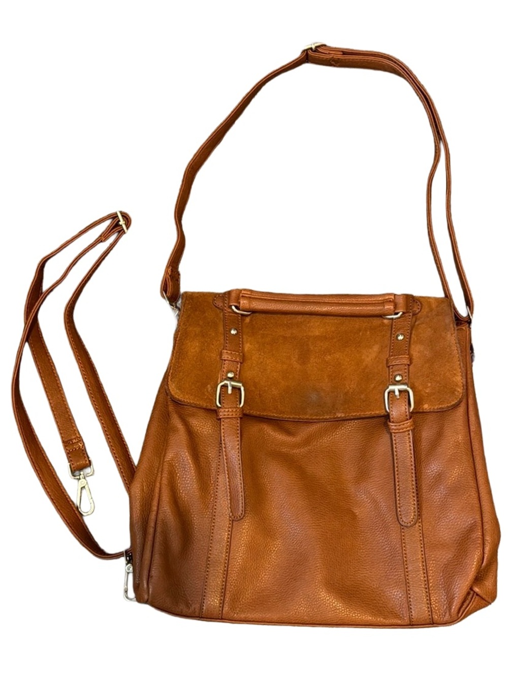 Street level messenger bag brown leather suede